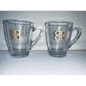 2 Baileys Irish Cream Whiskey Clear Glass Coffee Mugs Gold Accent Logo